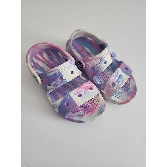 Crocs Classic Tie Dye Two-Strap Sandals White/Oxygen Girls C9 - Picture 1 of 6
